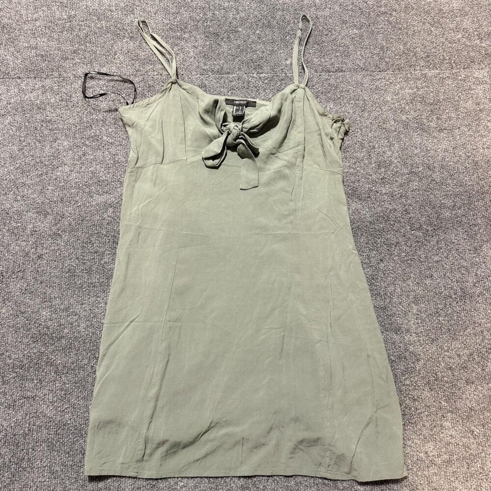 Forever 21 Dress Womens Large Green Slip Sweetheart Bow Strappy Short Casual